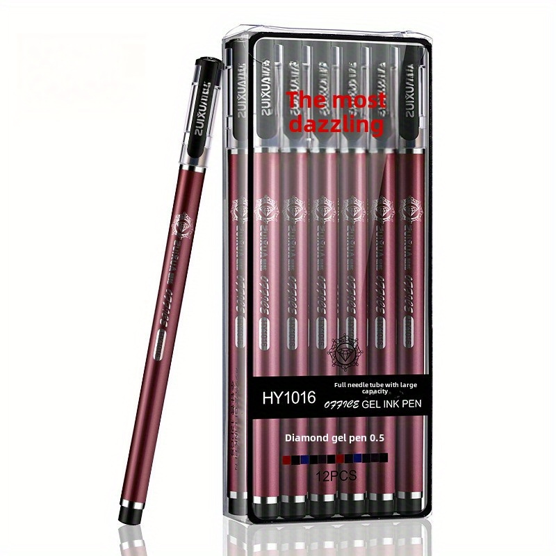 Gel Pens 12pcs Diamond Head Full Needle 0.5mm Large Capacity Student Office Signature