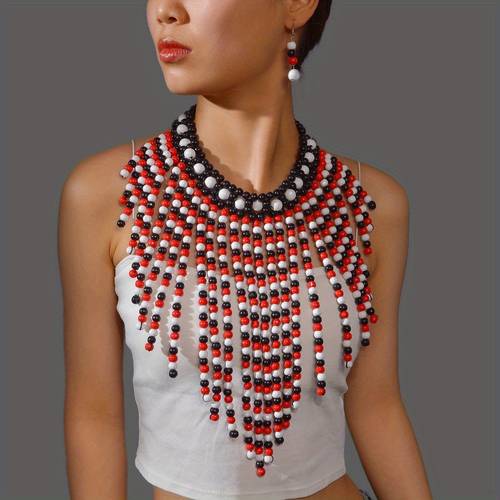 s fashion handmade imitation pearl braided beaded short necklace earring set