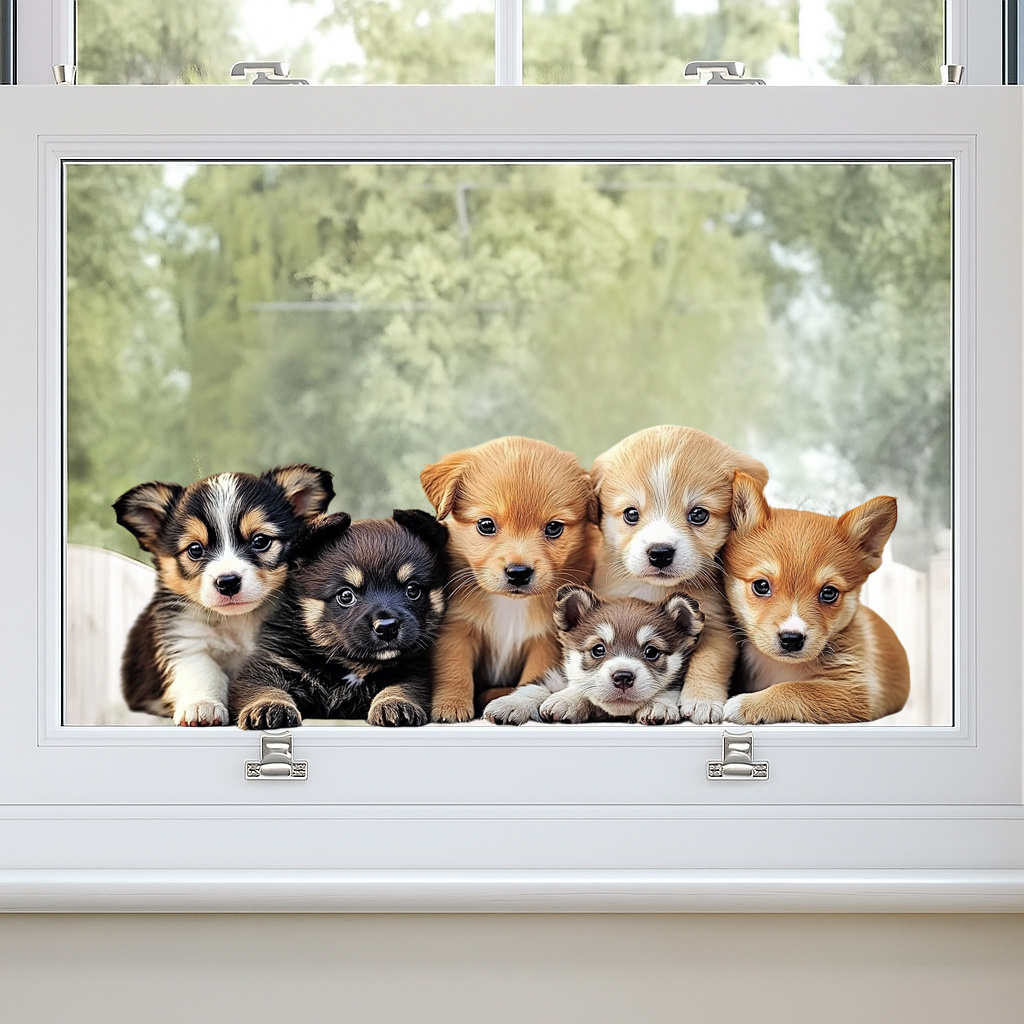 E-shop Eine niedliche kleine Hunde-Fensterglas-Dekoration im rustikalen Landhausstil, selbstklebend und geeignet zur Dekoration von Wänden, Glas,