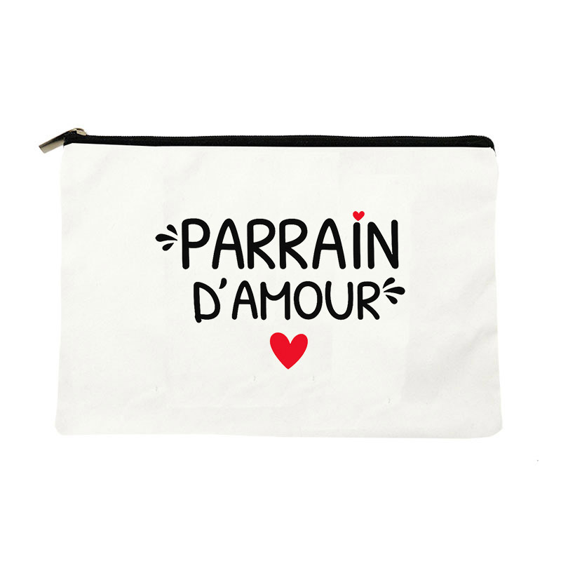TEMU 1pc Sac de Maquillage à Motif Imprimé Marraine Français Sac de Rangement de Toilette de Voyage Cadeau de Fête Organisateur à Fermeture Éclair