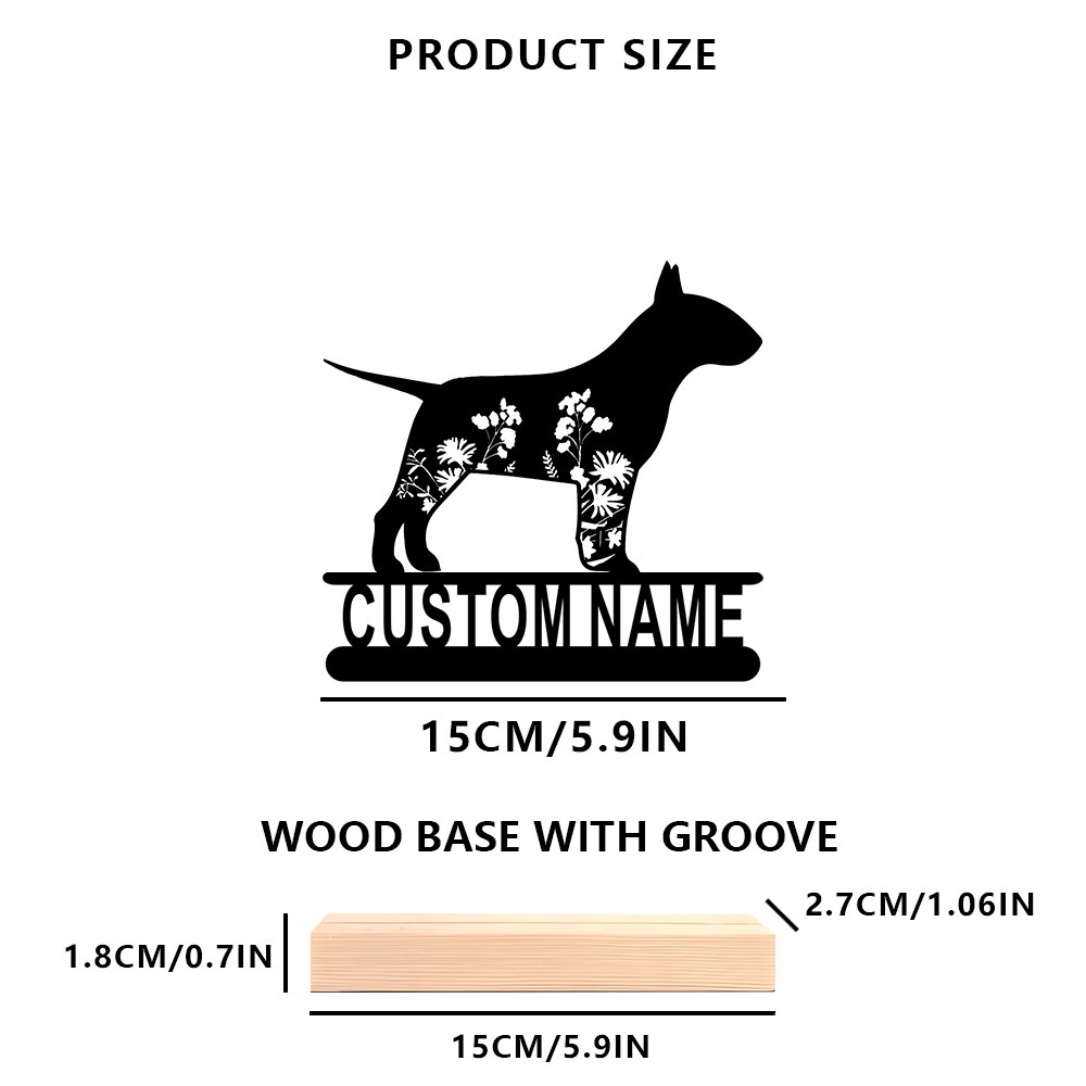 TEMU [collectible Figurines] 1pc Custom Bull Terrier Metal Decor Personalized Dog Silhouette With And Wooden Base Office Gift For Dog Lovers