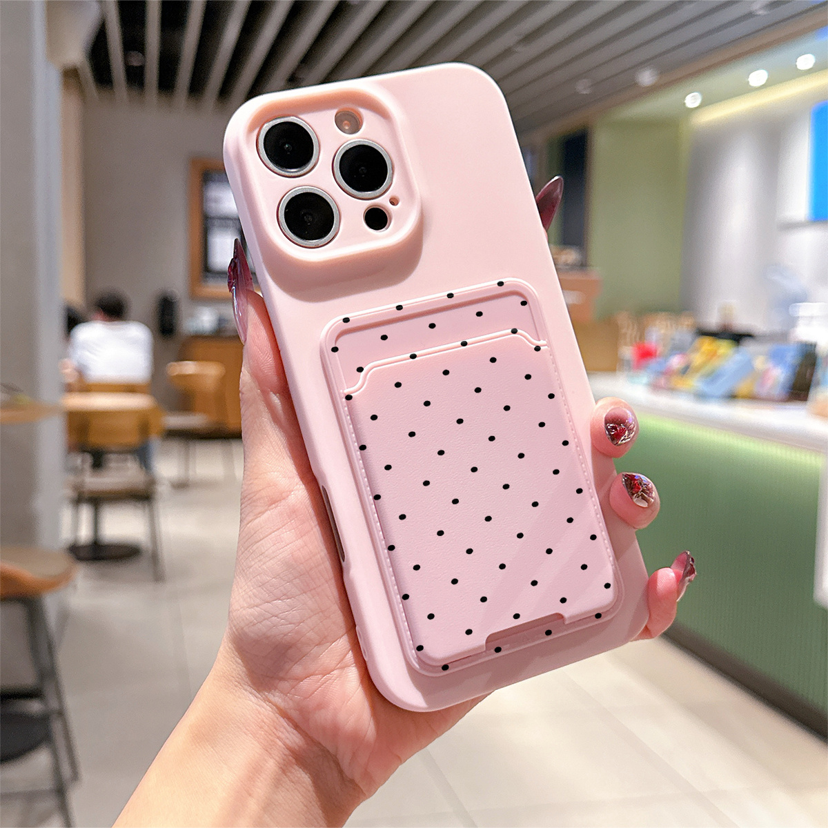 TEMU Phone Case - The Product Is A 2d Image, Not A 3d Image. 2pcs Set: Pink Self-adhesive /card Slot Phone Case/card Holder And Card Holder Small Dot