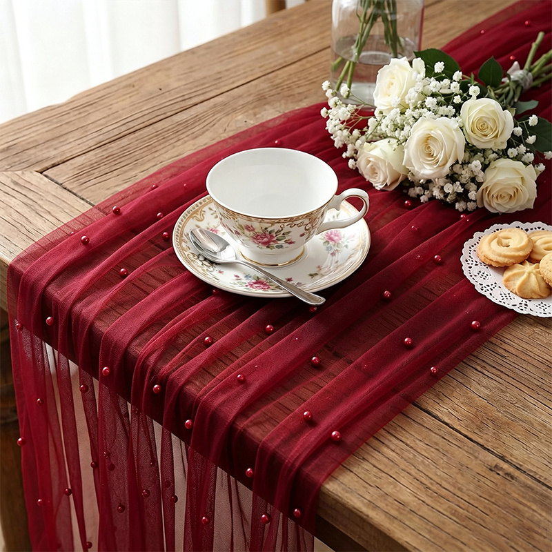 TEMU Chemin de table en perlée, décoration de table en tulle voilage, convient , , les anniversaires, les enterrements de vie de fille, les fêtes