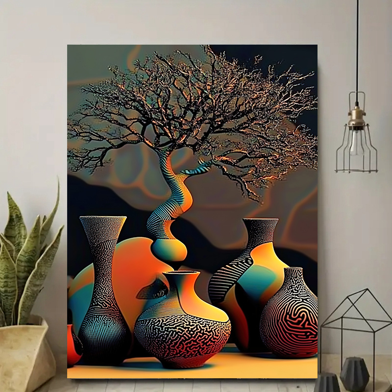 TEMU Impression d'art mural de 2D avec cadre en bois - Décoration murale moderne pour et à coucher, design coloré vibrant, prêt à accroché, pour les