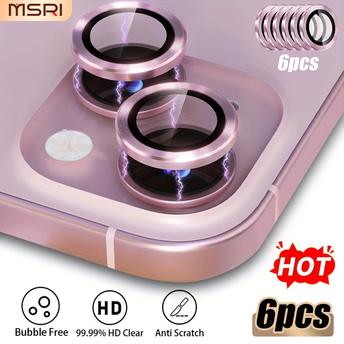 TEMU 6 piezas ( CD Rosa) Película de lente " Amada" con CD, Adecuada para Iphone Duo/18 Pro/18 Pro Max/17/15/14/13 Serie Completa, Cubierta de lente