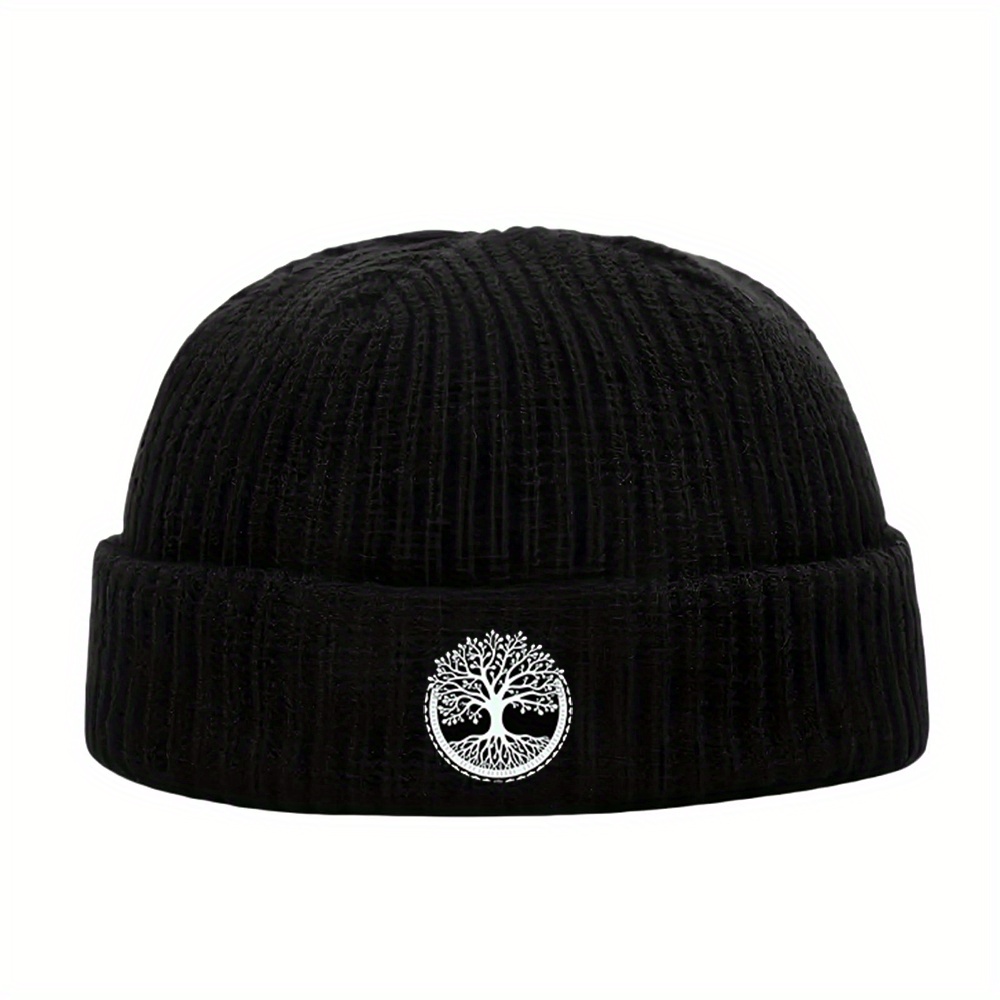E-shop 1 Stück Lebensbaum Melonenförmige Mütze Herren Beanie - Lustige Skullies Wintermütze für Männer & Frauen, Warme Schwarze Strickmütze