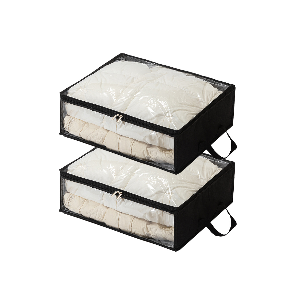 2-pack Large Fabric Zippered Bedding Storage Bags With Handles And Clear Window, Space-saving Storage Boxes For…: retailer-supplied image