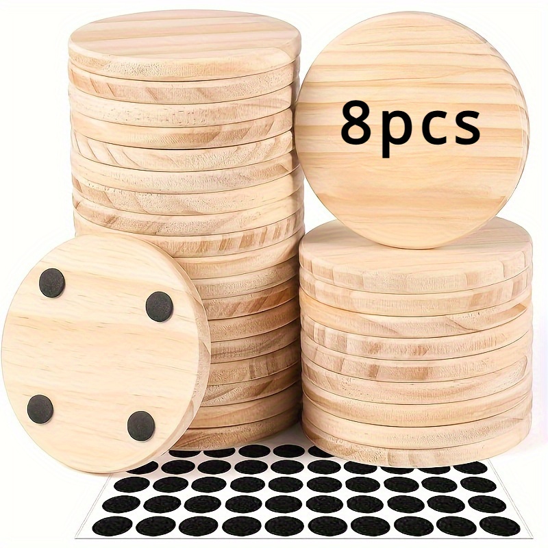 Image of 8pcs 8cm/3.15inch Round Wooden Coasters With Non-slip Silicone Bottoms - Diy Crafts, Painting & Engraving - Decor Accessories