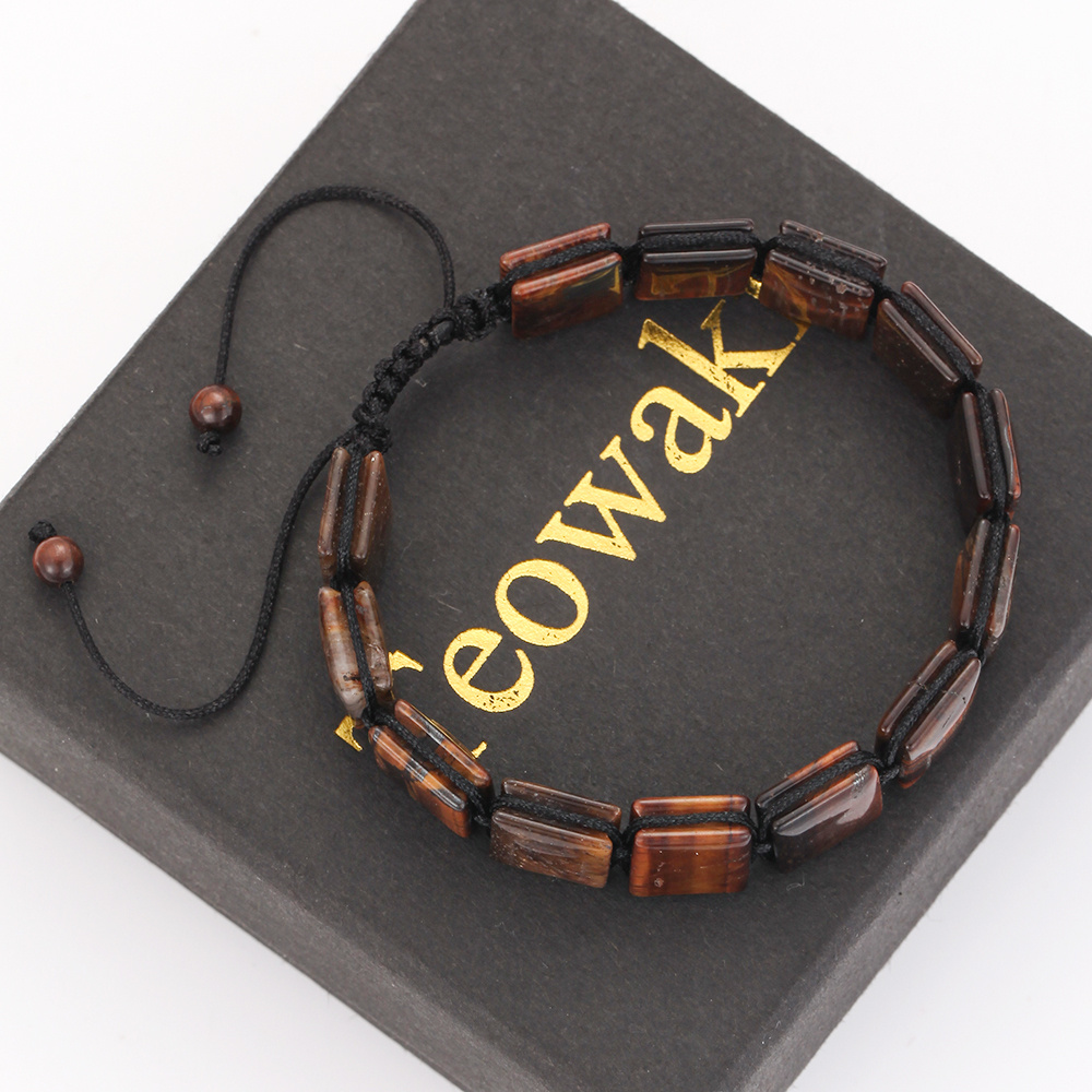 TEMU 1pc Handmade Boho Eye Beaded Bracelet - Adjustable Black Macrame Cord With Rectangle Eye Beads, Masculine Jewelry Suitable For Casual Attire,
