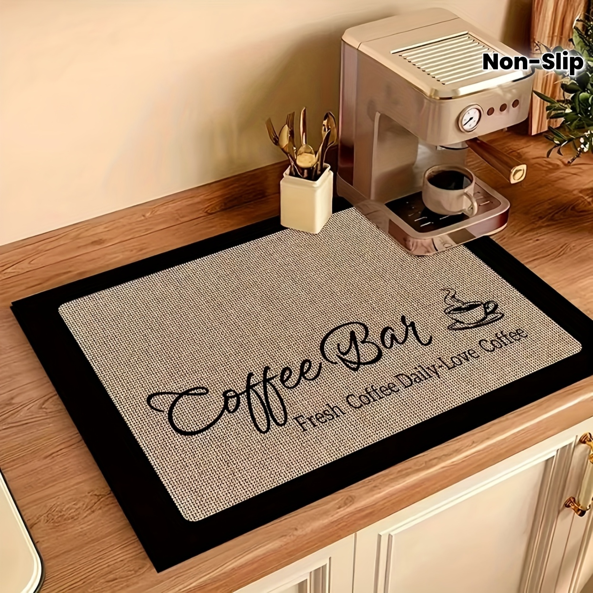 E-shop Jumbo "Coffee Bar" Schnelltrocknende Diatomeenmatte – Ultra-Saugfähig, Rutschfest, Hitzebeständige Küchen- und Badezimmermatte mit stilvollem