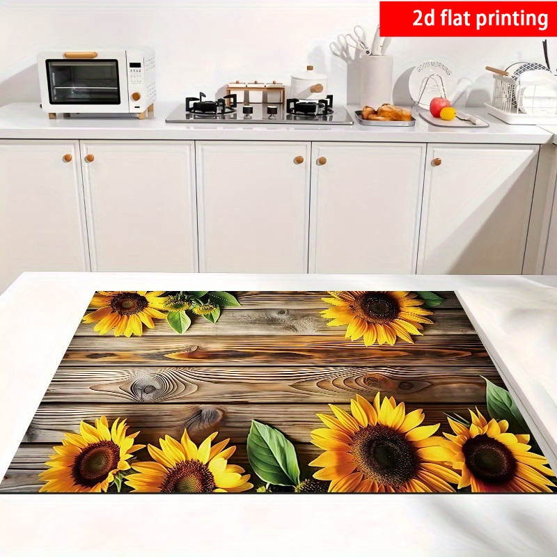 TEMU 2d Flat Printing, 1pc, Vintage Textured Style Sunflower Absorbent Placemats, Dish Drying Mats, Dryer Mats, Plate Drying Mats, Coffee Machine