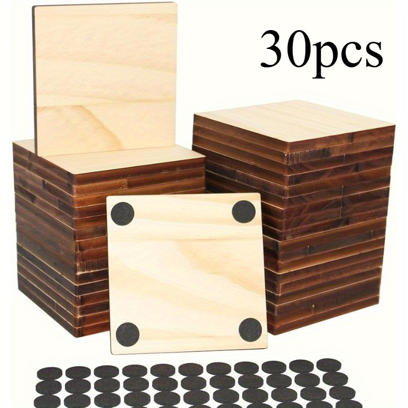 Image of 30pcs Wooden Coasters, 4inch/10cm Wooden Coasters With Non-slip Coasters Crafts Coasters For Stained Painting Drawing Wood Engraving Wood Burning Decoration