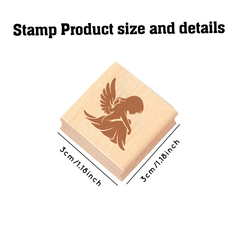 Delicate Melancholy Angel Square Wooden Rubber Stamp
