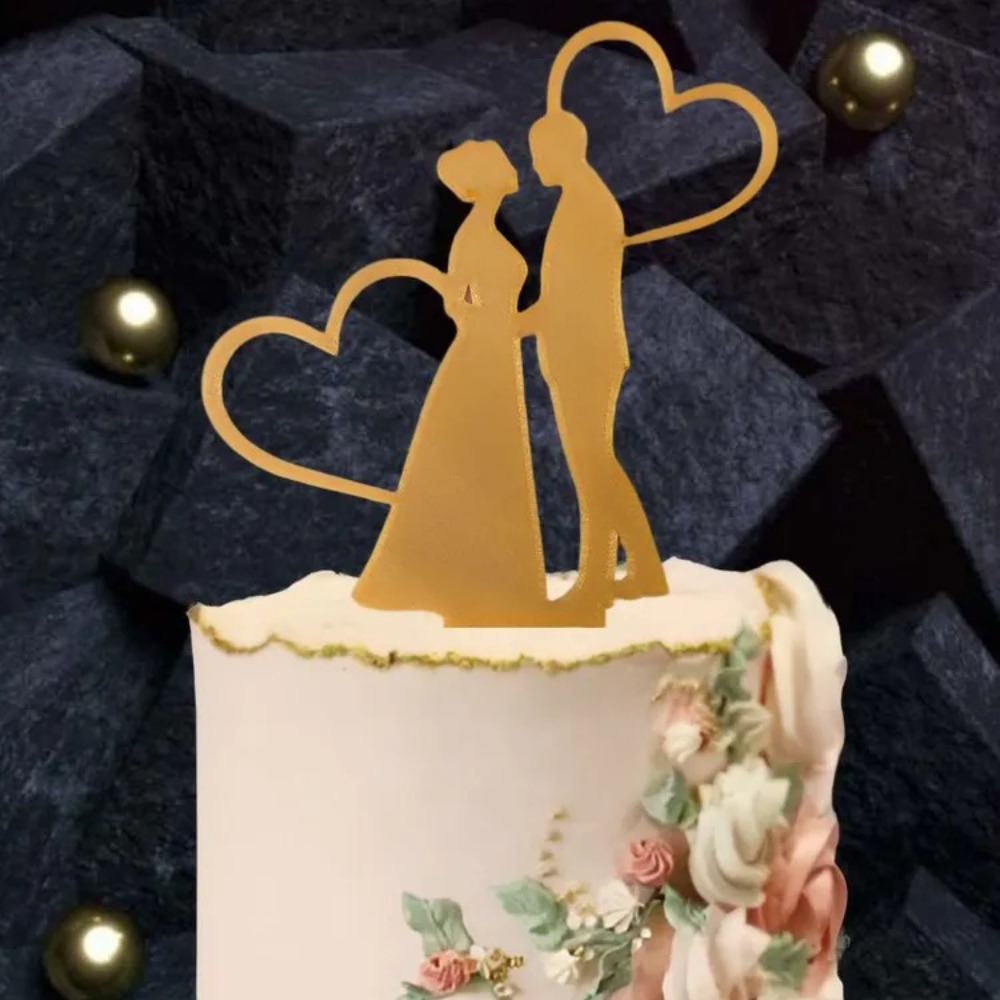 Image of 1pc Golden Topper Acrylic Wedding Engagement Valentine's Day Decor Romantic Cake Decorating Supplies For Lovers