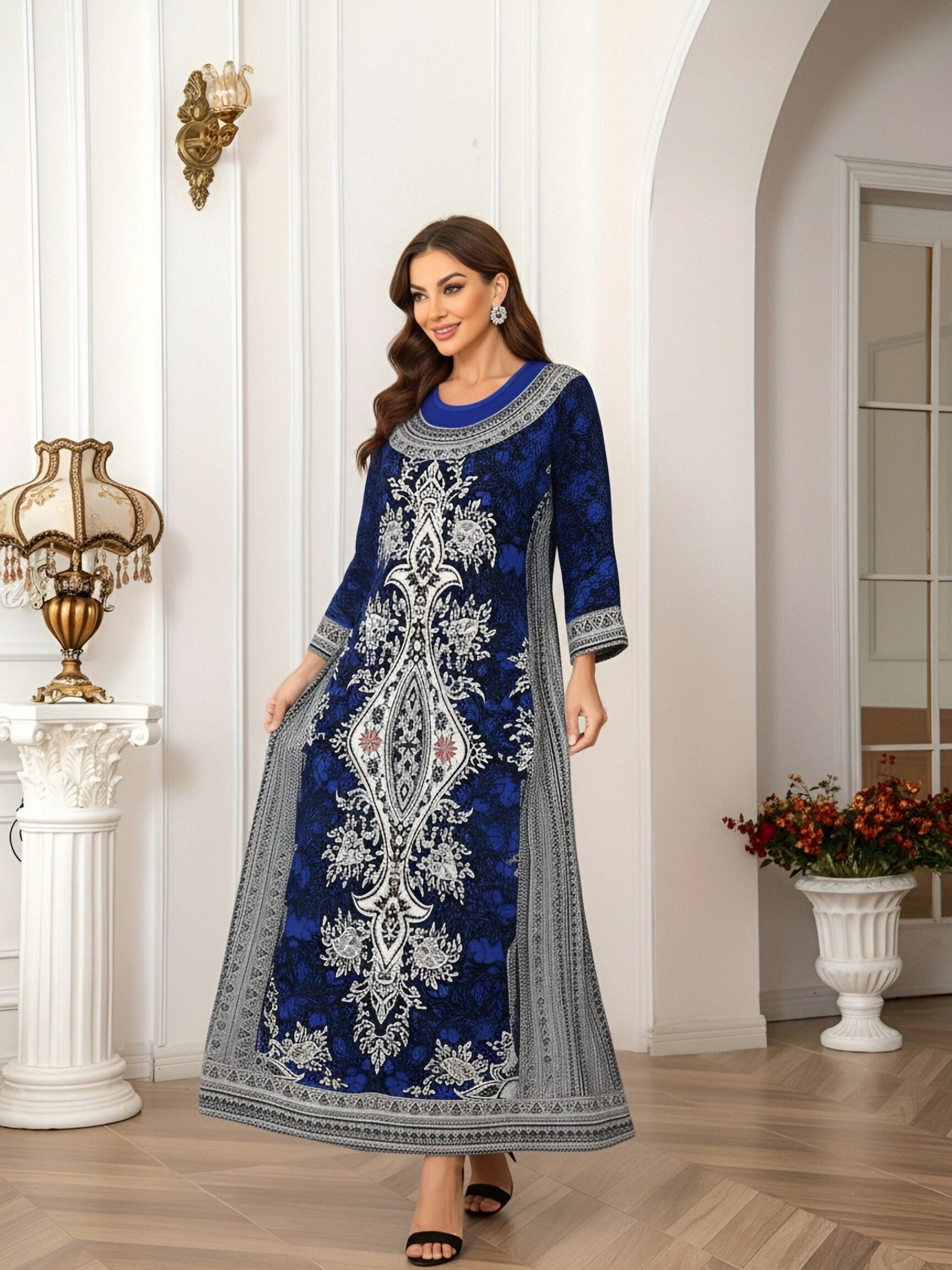 2026 early spring new arrival blue gray contrast color dress