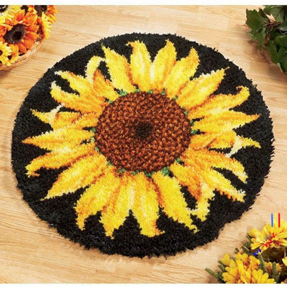 Image of Latch Hook Kits For Adults Sunflower Pattern Printed Canvas Diy Crochet Yarn Kits, Embroidery Decoration 20.4" X 20.4in (52 * 52cm)