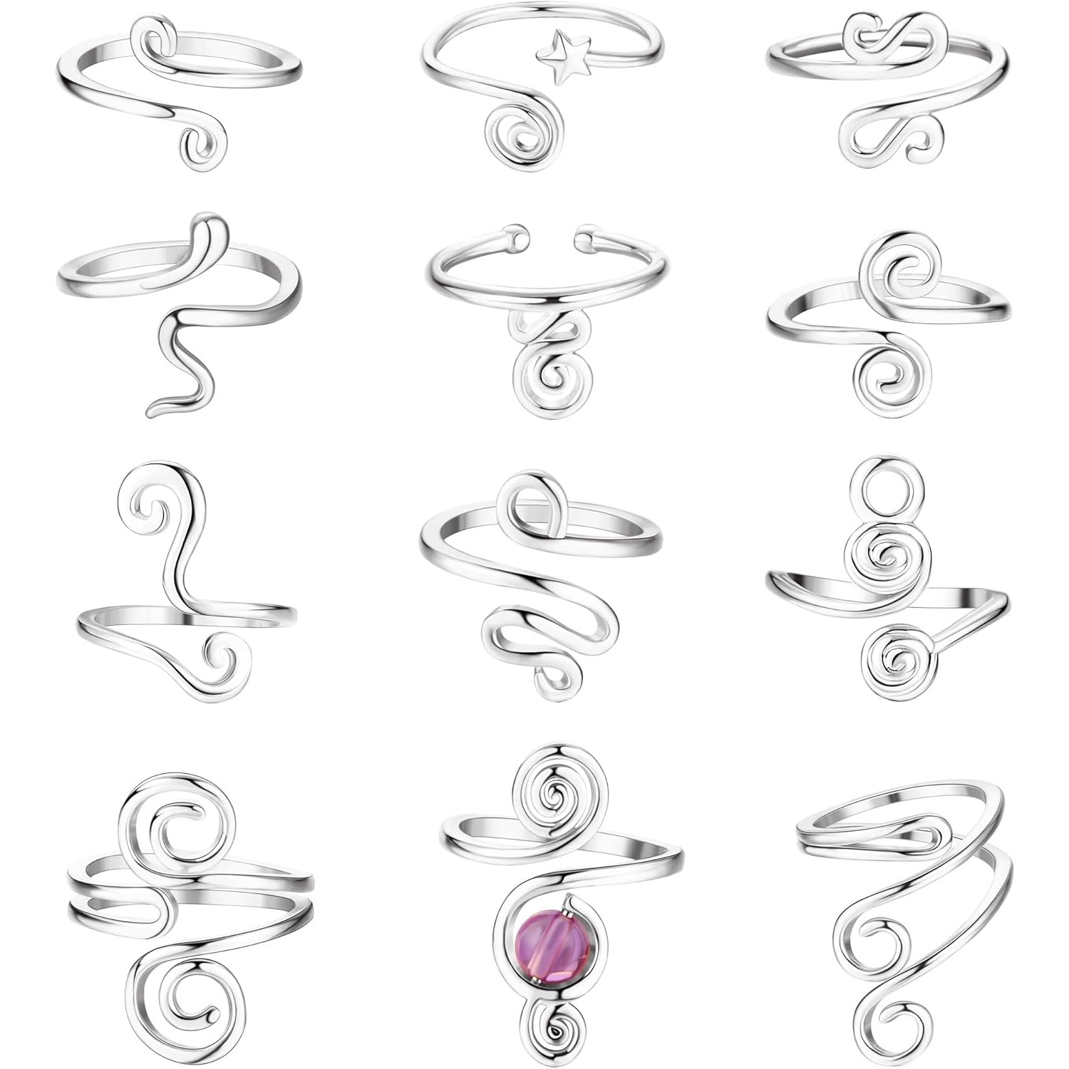 Image of 12pcs 14k Gold Plated Adjustable African Toe Rings For Women - Suitable For Summer Beach Jewelry, Wear, Parties, Vacations, Tanning - Foot Bracelets For Resort Style & Everyday
