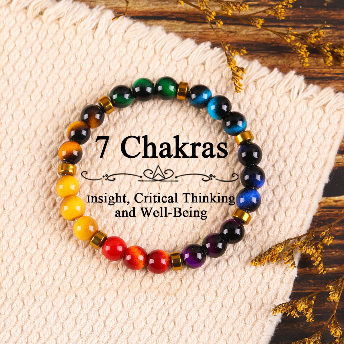 TEMU Pulsera de meditación de 1 pieza con cuentas de piedra natural de de los chakras - Joyería de yoga bohemia artesanal adecuada para mujeres y