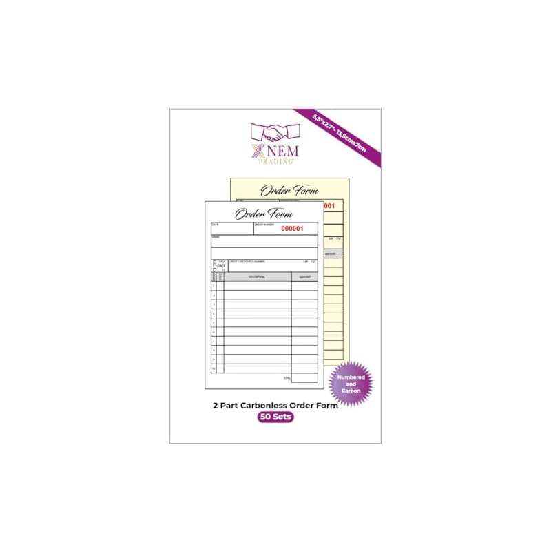 Order Form Pad 2 Part Carbonless Book, Tear Off Carbon Copy White & Yellow Pages, Chipboard Backing For Small Businesses, Purchase, Sales, Receipt, Billing, Contractor Invoice | 5.5" X 8.5" | 50 Sets - View #7