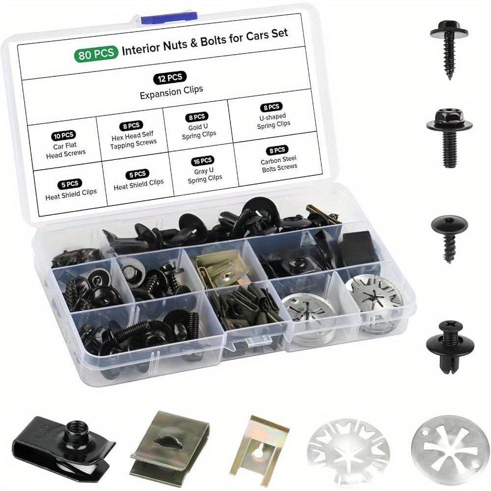 E-shop 80-teiliges Universal-Auto-Festigungsset für Motorunterbau, Radarche, | Mehrzweckhalterungsklips mit verschiedenen Schrauben- und Dichtsatz |