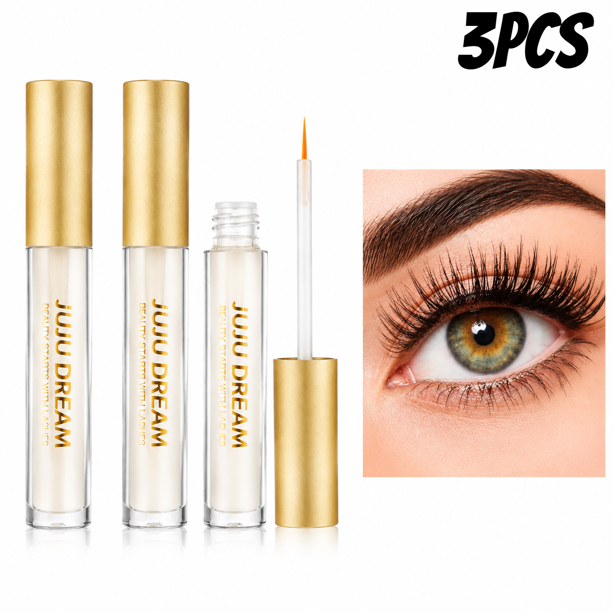 Image of 3pcs Women's Eyelash Serum Set, With , Eyelash Makeup Tool, Looking Fuller Lashes, Eye Beauty Essential