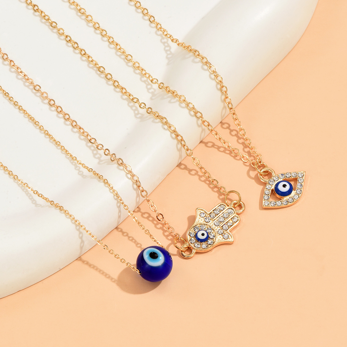3pc Women's Bohemian Evil Eye Pendant Necklace Set