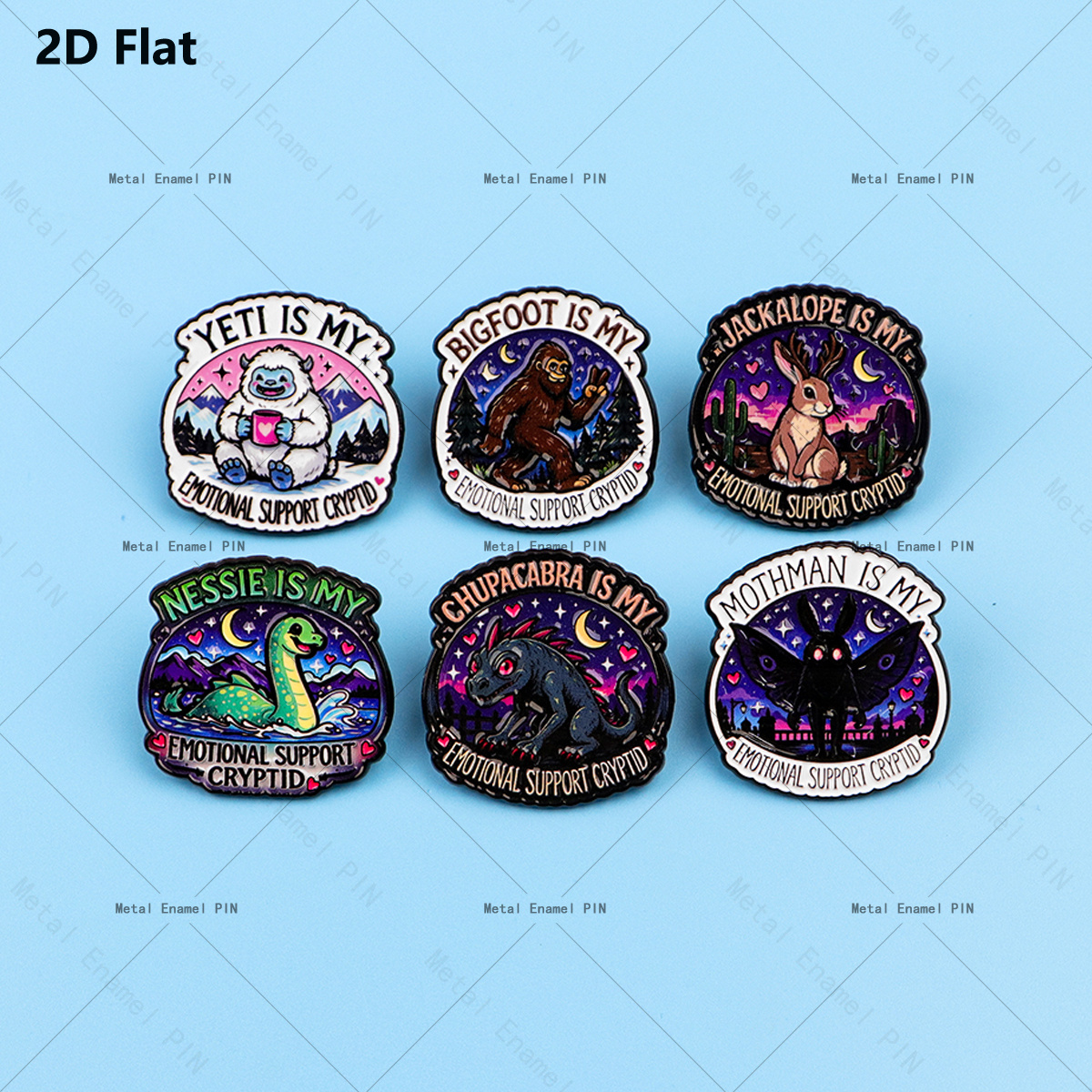TEMU Plat 2D, 6pcs Broche de Revers Émaillée DMLSKY pour , Bigfoot, Mothman, , , - Objets de Cryptozoologie pour Décoration de Sac à Dos et Veste,
