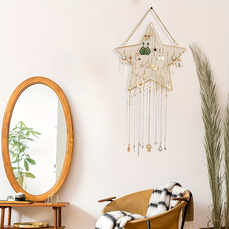 TEMU 1pc, Metal Star And Grid Jewelry Rack, Hollow Style, Wall-mounted Home Decoration Storage Rack, Very Suitable For Necklaces, Bracelets, Earrings