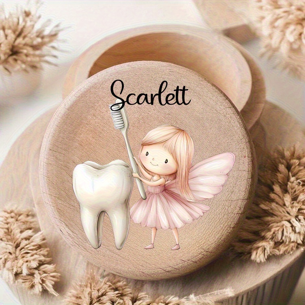 TEMU A Personalized Laser-engraved Tooth Box, Featuring Design With Custom Text, Perfect For Storing Precious Items Like Teeth And Hair. This Fairy