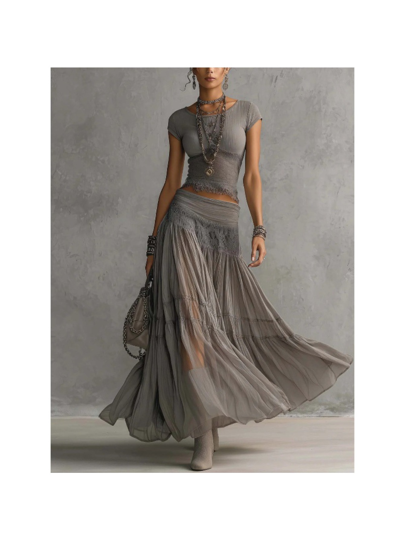 long skirt with crop top casual sold on Temu United States