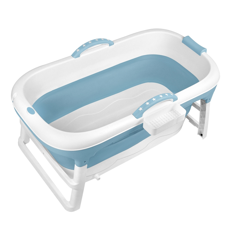 E-shop Zusammenklappbare Badewanne für Erwachsene, 148 x 62 x 53 cm, mobile tragbare Badewanne, Massageroller mit Abdeckung, Badewannegestell