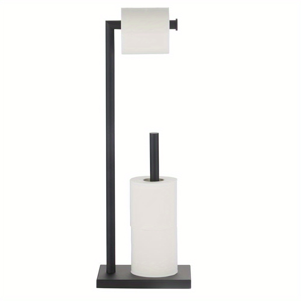 TEMU Free-standing Toilet Paper Holder In Black, Designed For Bathrooms, Featuring A Reserve For Extra Rolls And Storage