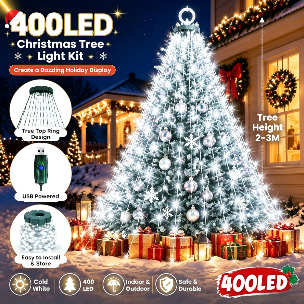 TEMU Luces LED de 400/220 para árbol de navideña, alimentadas por USB, 8 de iluminación, guirnalda de luces LED para árbol , decoración festiva