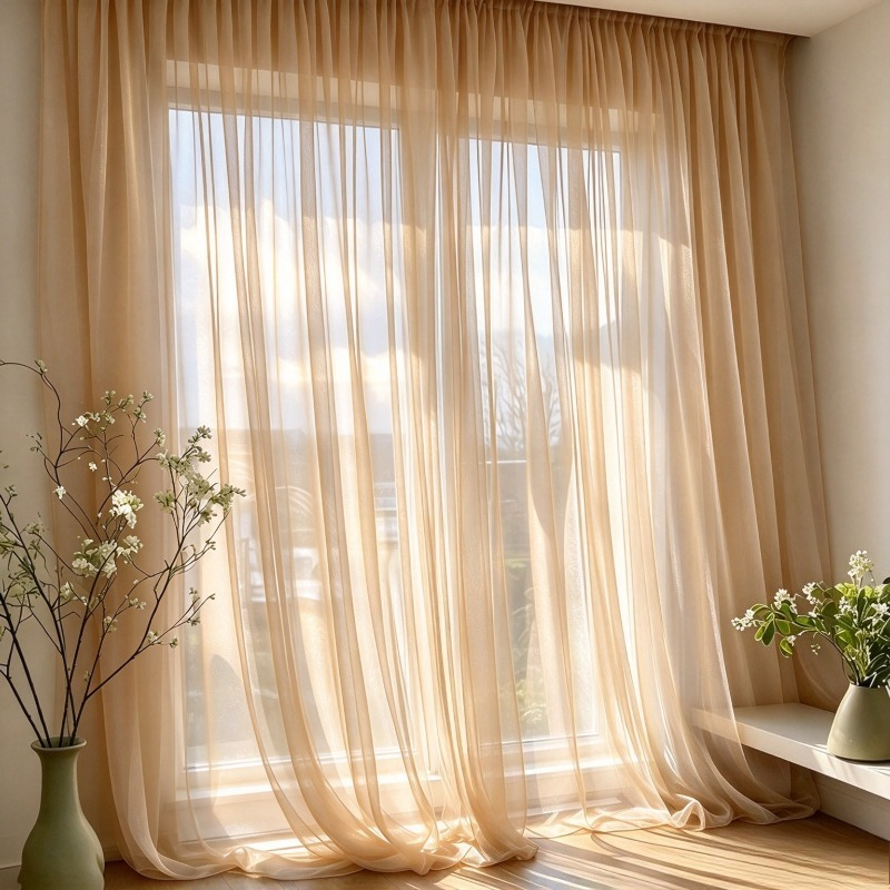 TEMU 2pcs Set Of Nude Mesh Curtains, Width 1.51m X Height 3.15m, Lightweight Sheer High-drape Mesh Drapes, Ins Gentle Style Decorative Curtains,
