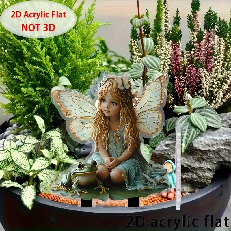 TEMU 2D Flache, 2D Flache Verspielte Bohemianische Feen- & -Gartenfigur – Langlebige Kunststoff-Dekoration mit Goldhaar-Fee, Verzauberter Wald- &