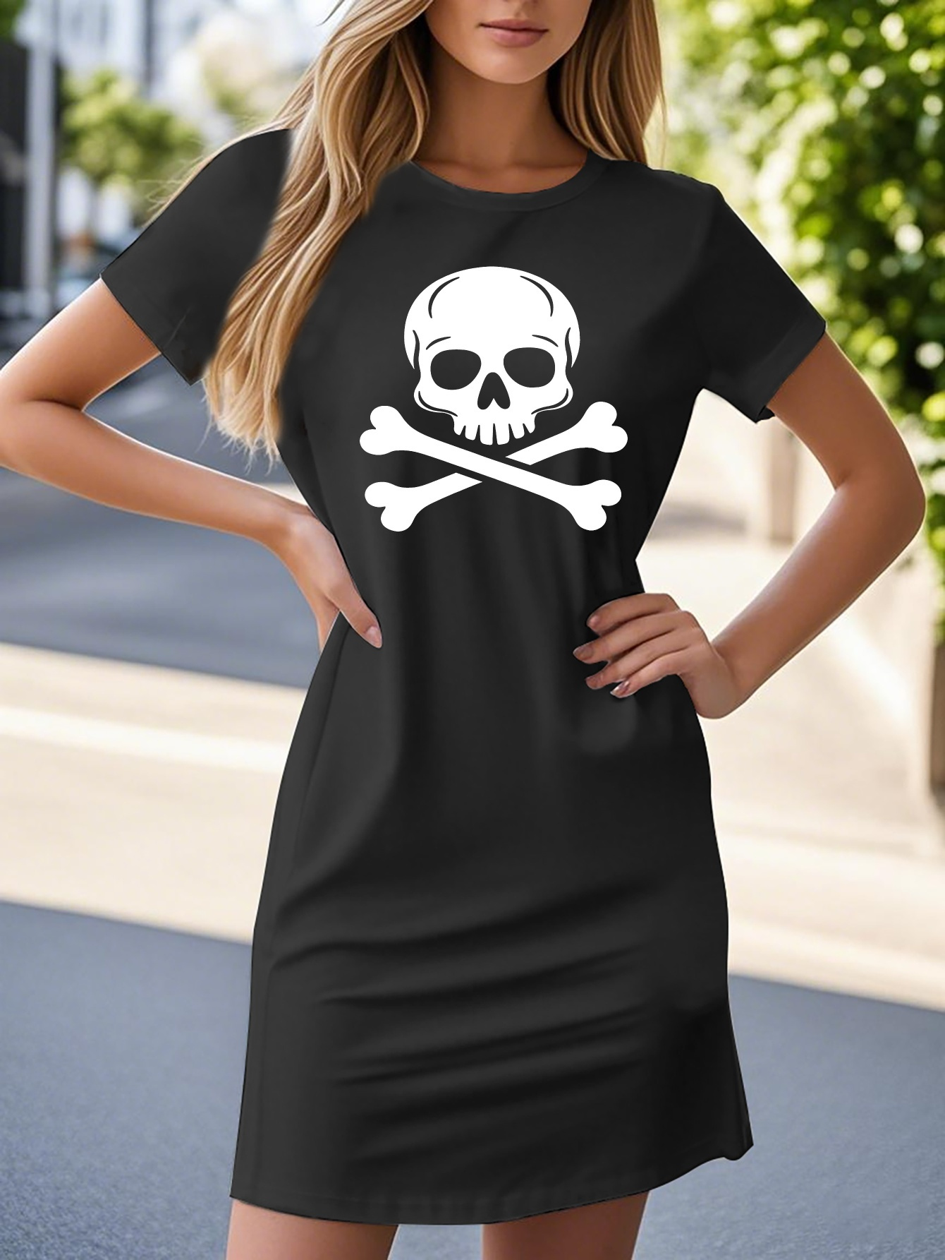 women's skull graphic t shirt dress light yellow Temu Sweden