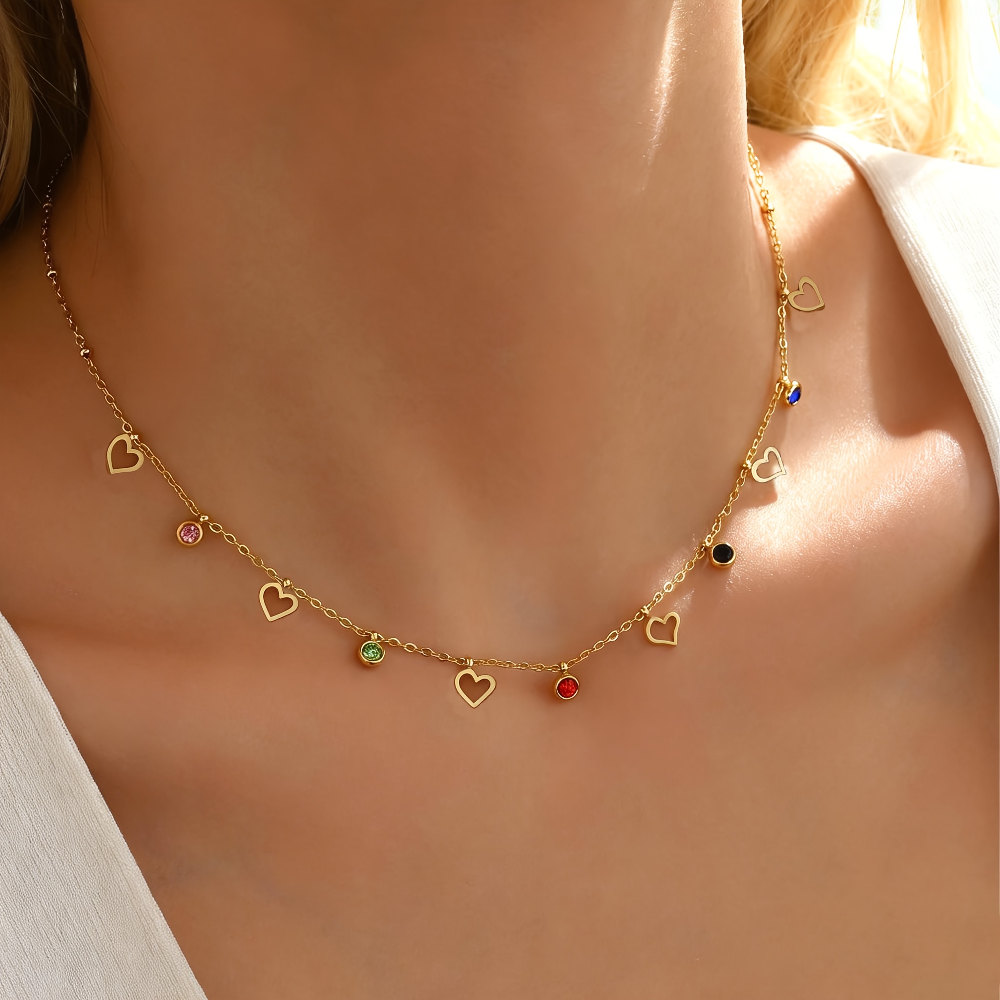 TEMU 1pc Easy And Stylish Small Hollow Heart Necklace, Stainless Steel Jewelry, Women's Fashion Hollow Heart Colorful Pendant Necklace, Women's