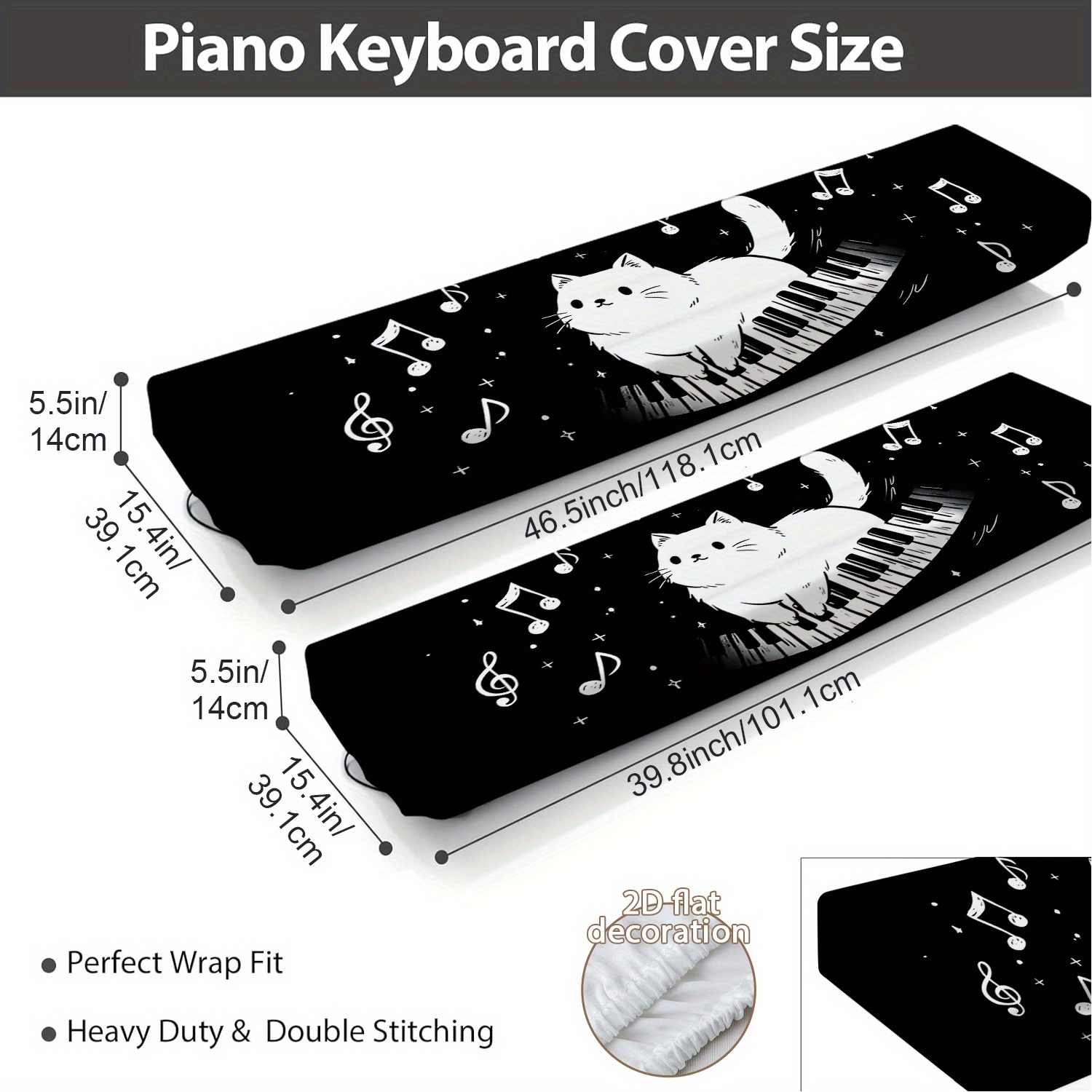 TEMU 2d Flat Decoration, Piano Keyboard Cover Perfect For 61/88 Key Keyboards - Features A Cat, Piano, And Notes Pattern For Theme | Protective Case