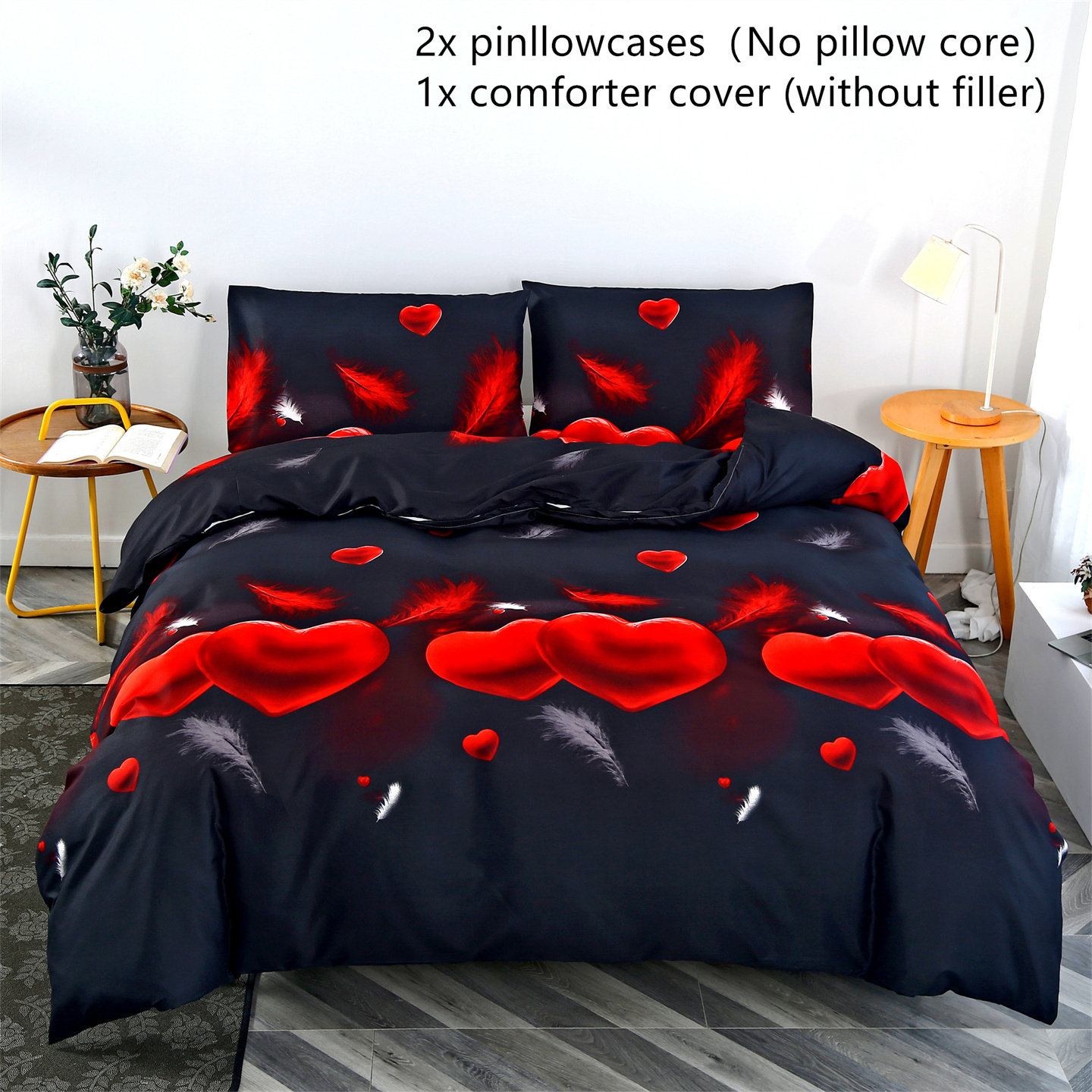Image of 3pcs Bedding Including Quilt Covers For Bed Sizes Such As Small, Single, Double, King, And Full. Dimensions Are 135x200, 160x220, 200x200, And 220x240. Features