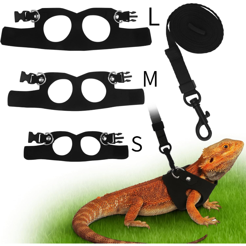 TEMU 4pcs Bearded Dragon Leash And Harness Set Adjustable Reptile Harness With Lizard Leash Suitable For Bearded Dragons, Lizards, Squirrels, And
