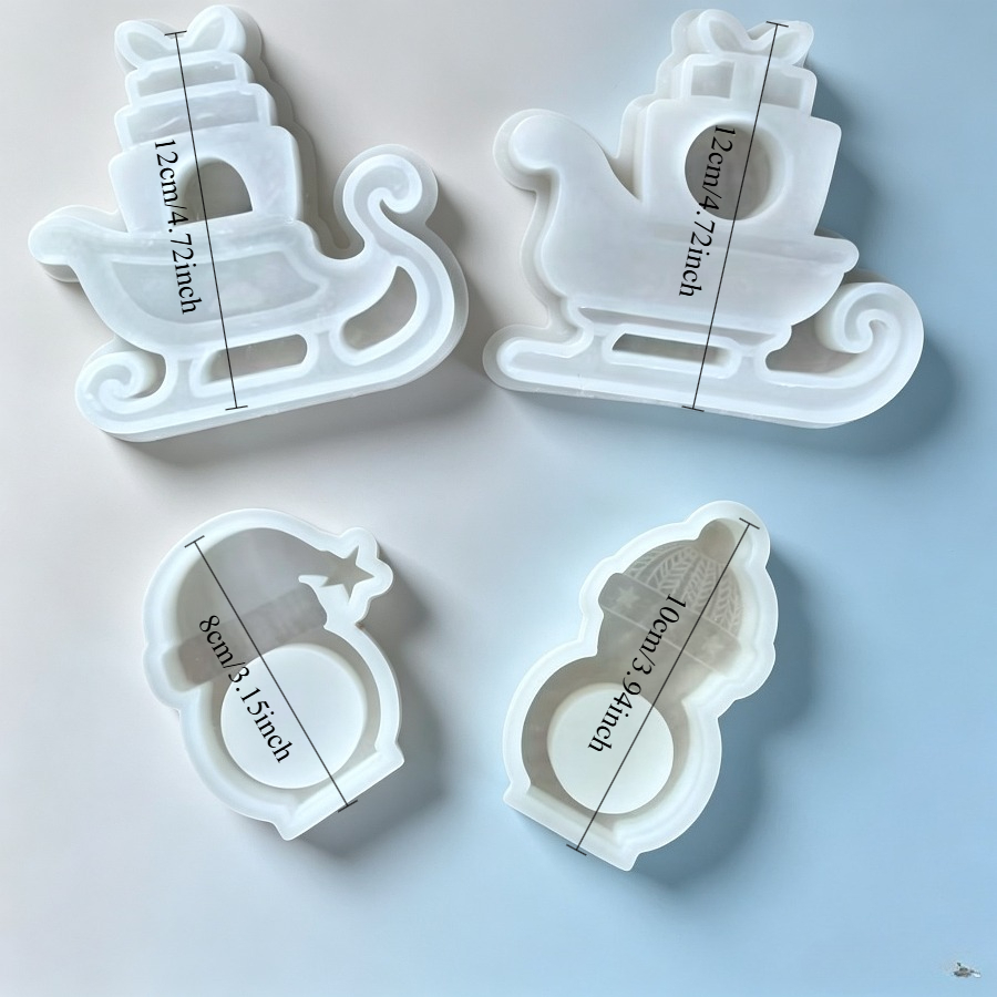 Image of 4pcs Sled And Snowman Silicone Plaster Mold - Christmas Candle Making Mold (gift)