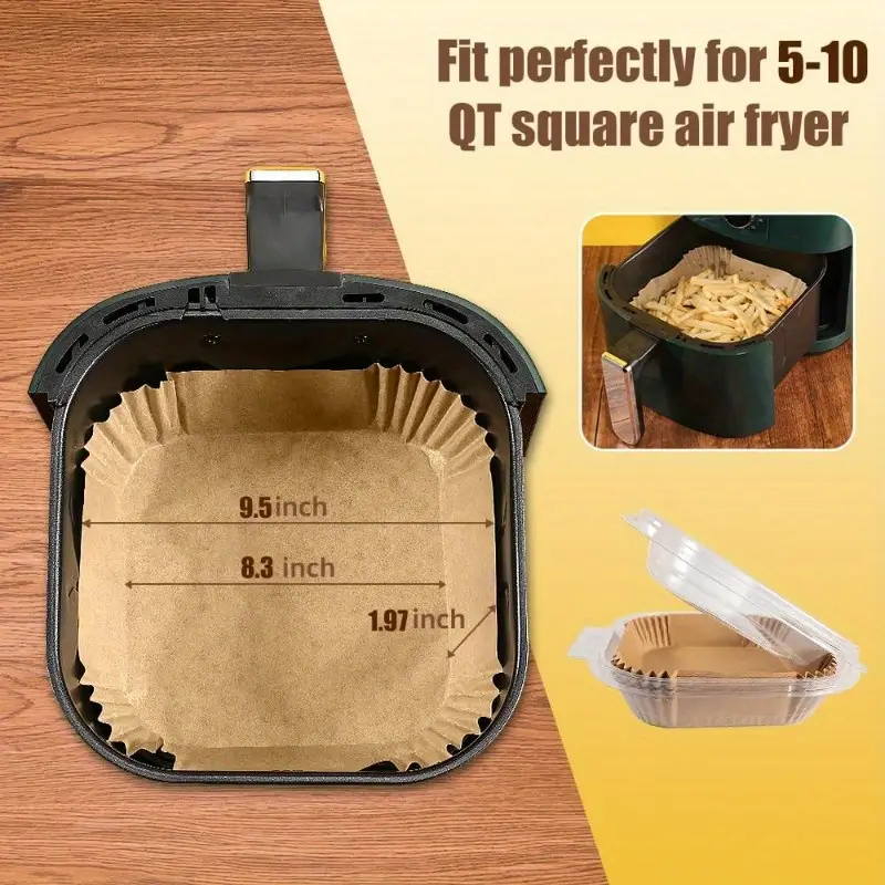 130pcs heavy duty air fryer liners nonstick fits 5 10 fryers with rounded edges disposable parchment paper sheets for oven microwave deep fryer home parties bbq restaurants easy mess free cooking bbq accessories nonstick surface material party hosts Product details 2