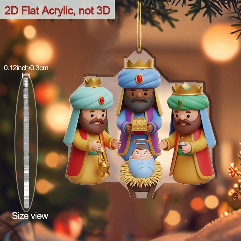 TEMU 2d Flat, 1pc Bohemian Flat Acrylic Hanging Ornament Suitable For Tree, Home, Church - Saints & Stars Religious Decoration With Easy-hang Loop,