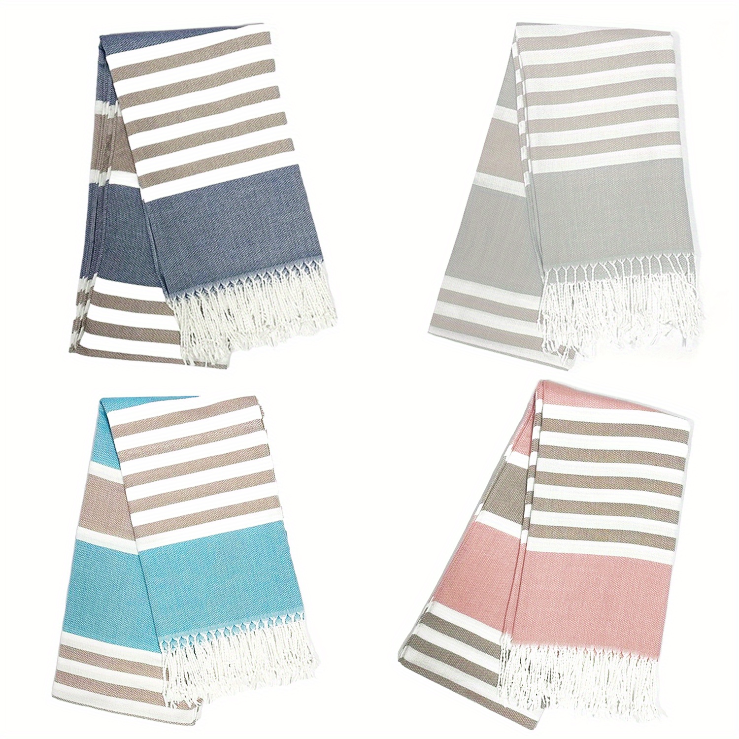 4pcs Extra Large Turkish Striped Beach Towels - Quick-dry, Lightweight & Sand-free, Modern Striped Design In Navy, Pink