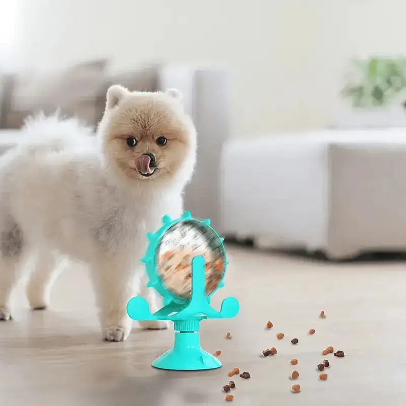 Une pièce de moulin à vent interactif sans pile conçu pour les animaux de compagnie, servant de distributeur lent de nourriture et de récompenses. Il est doté d'un jouet de puzzle rotatif fabriqué en plastique ABS durable avec une conception qui est facile à nettoyer. Ce jouet favorise