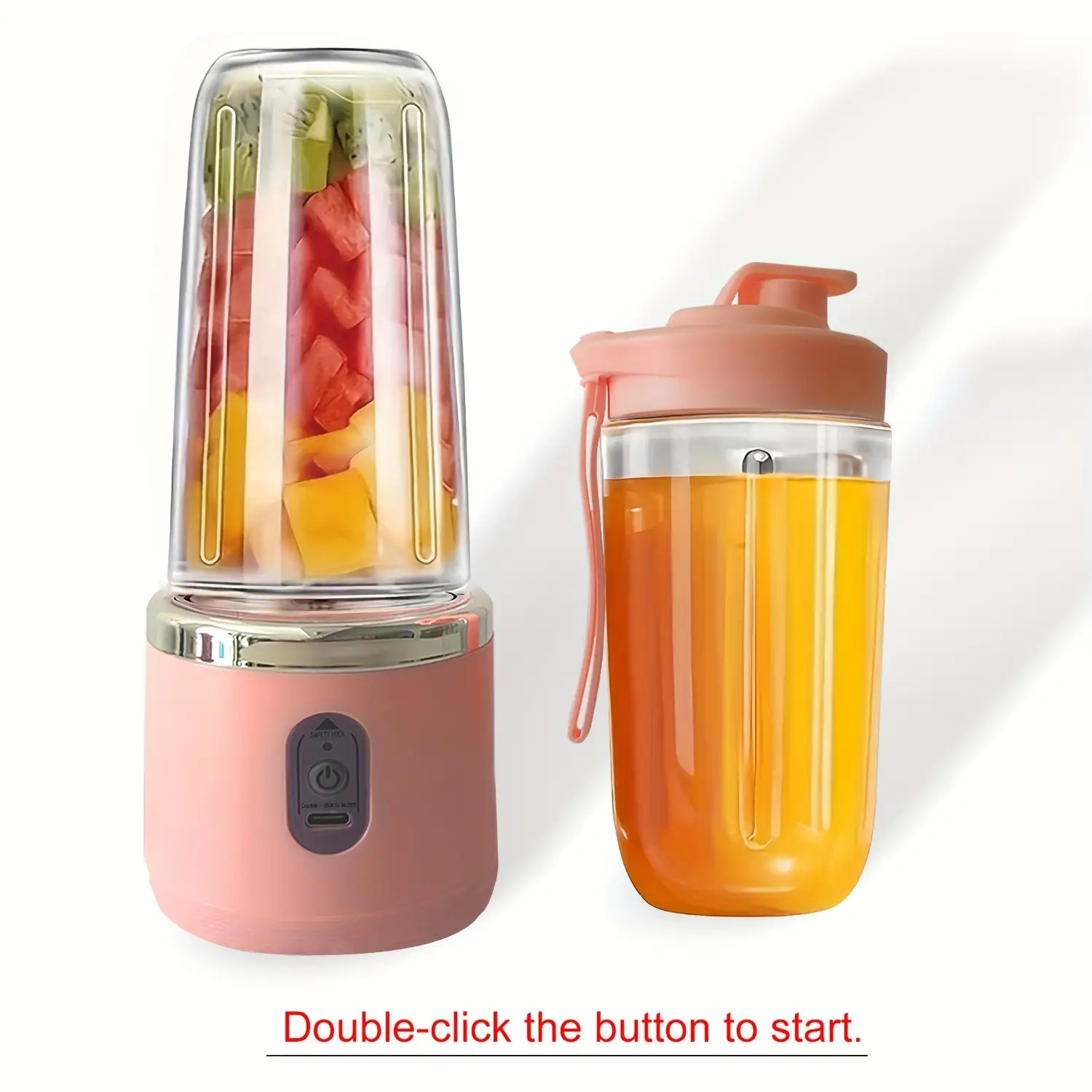Licuadora y exprimidor portátil 2 en 1 con 6 cuchillas, carga USB y diseño de doble vaso - Perfecto para hacer batidos, milkshakes y bebidas frías, lo que lo convierte en un regalo ideal para el Día de San Valentín, Acción de Gracias, Halloween, Navidad y el Día de los Padres.