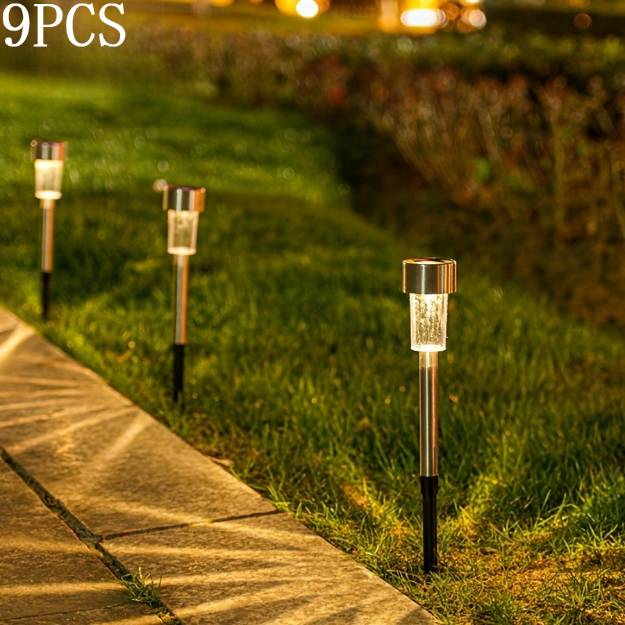 Image of 9pcs Solar-powered Stainless Steel Led Outdoor , Solar Garden Lawn Landscape Lamp For Patio Yard Porch, Christmas New Year Thanksgiving Holiday Lighting