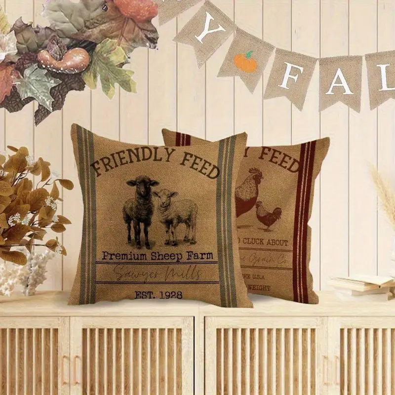 4 pack farm animal throw pillow covers double sided rustic farmhouse decor with zipper closure machine washable polyester cushion covers for sofa living room bedroom pillow inserts not included pillows for living room Product details 3