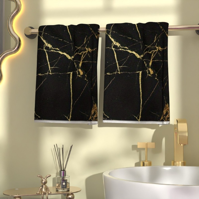 

2pcs Marble Black & Golden Towel Set - Ultra Soft, Absorbent Kitchen & Bathroom Towels - Home