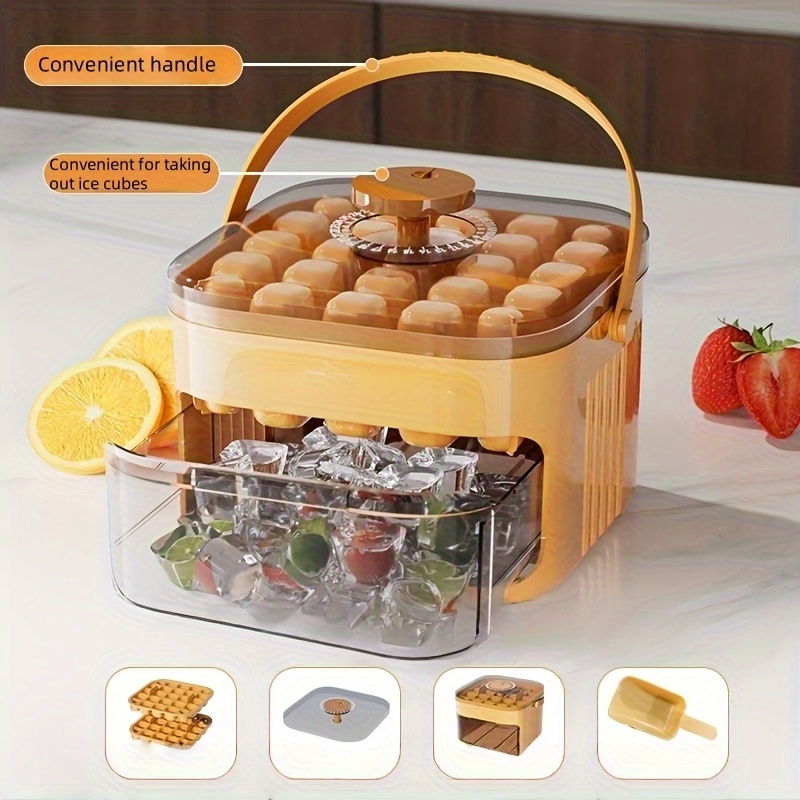 25 50   maker tray with   lid dual layer storage portable durable plastic ice tray for coffee cocktails cold drinks space saving refrigerator organizer with molds included beverage cooling dualfunction design glossy     design 5
